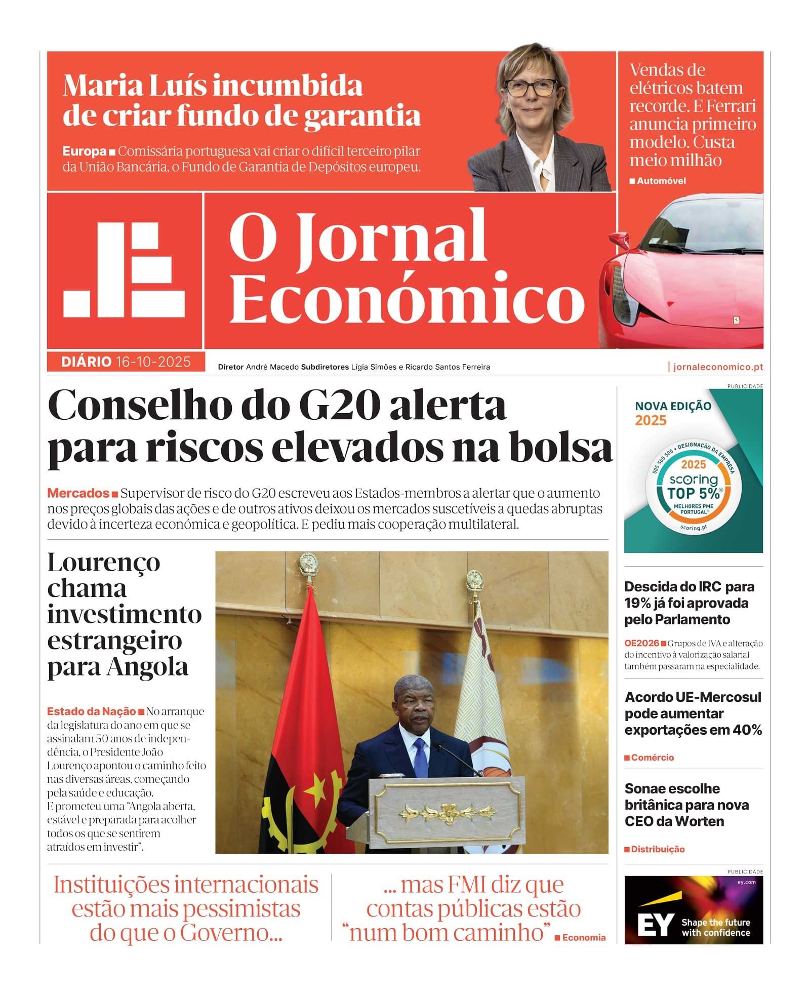 Título do Blog: Principais Destaques do Jornal Económico - 16 de Outubro