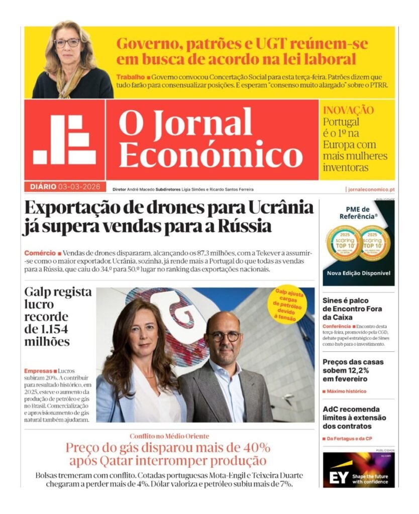 Jornal Económico: Principais Destaques de 3 de Março