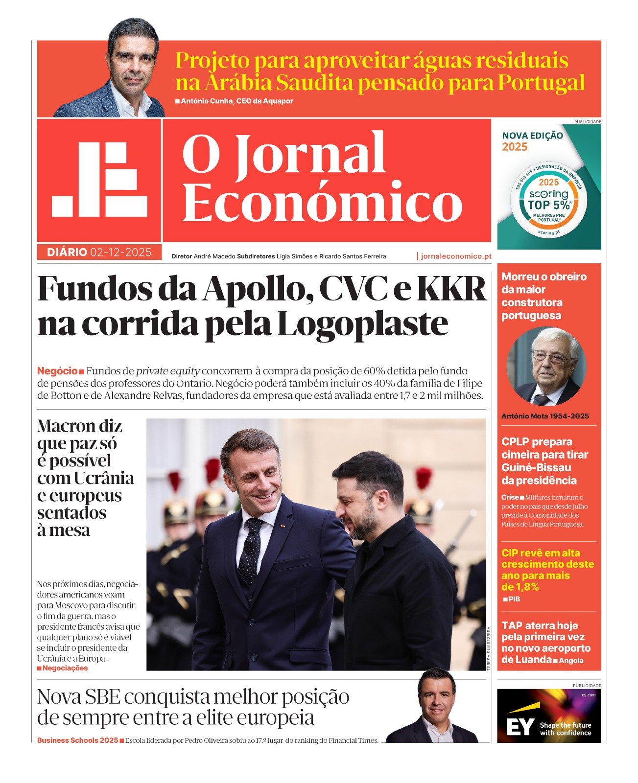 Os principais destaques do Jornal Económico de 2 de dezembro